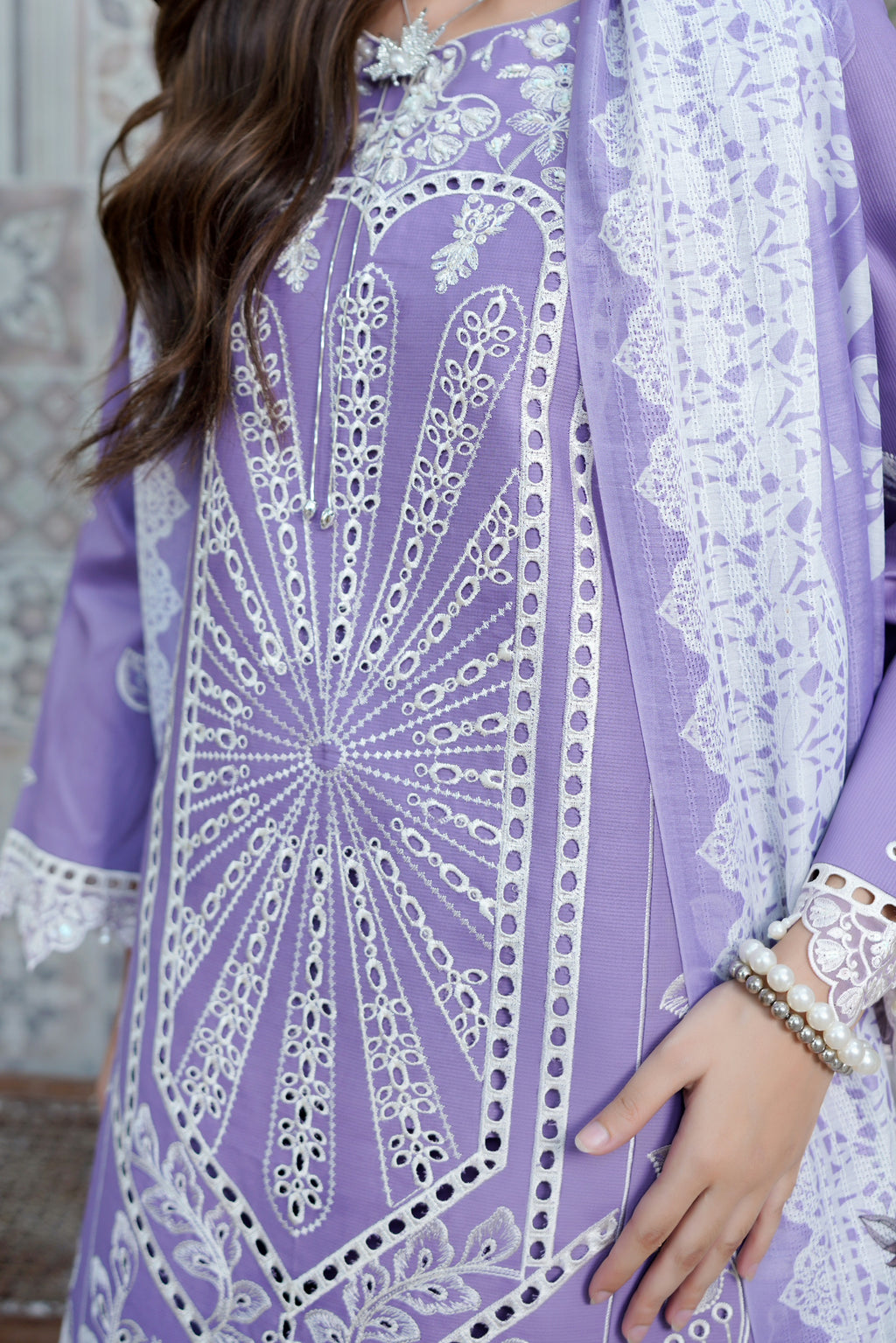 3 Piece Corduroy Lilac Suit-Embroidered