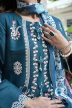 Embroidered 3 Piece Teal Flora Suit