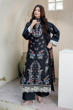 3 Piece Black Floral Heritage Suit-Embroidered