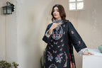 3 Piece Black Floral Heritage Suit-Embroidered