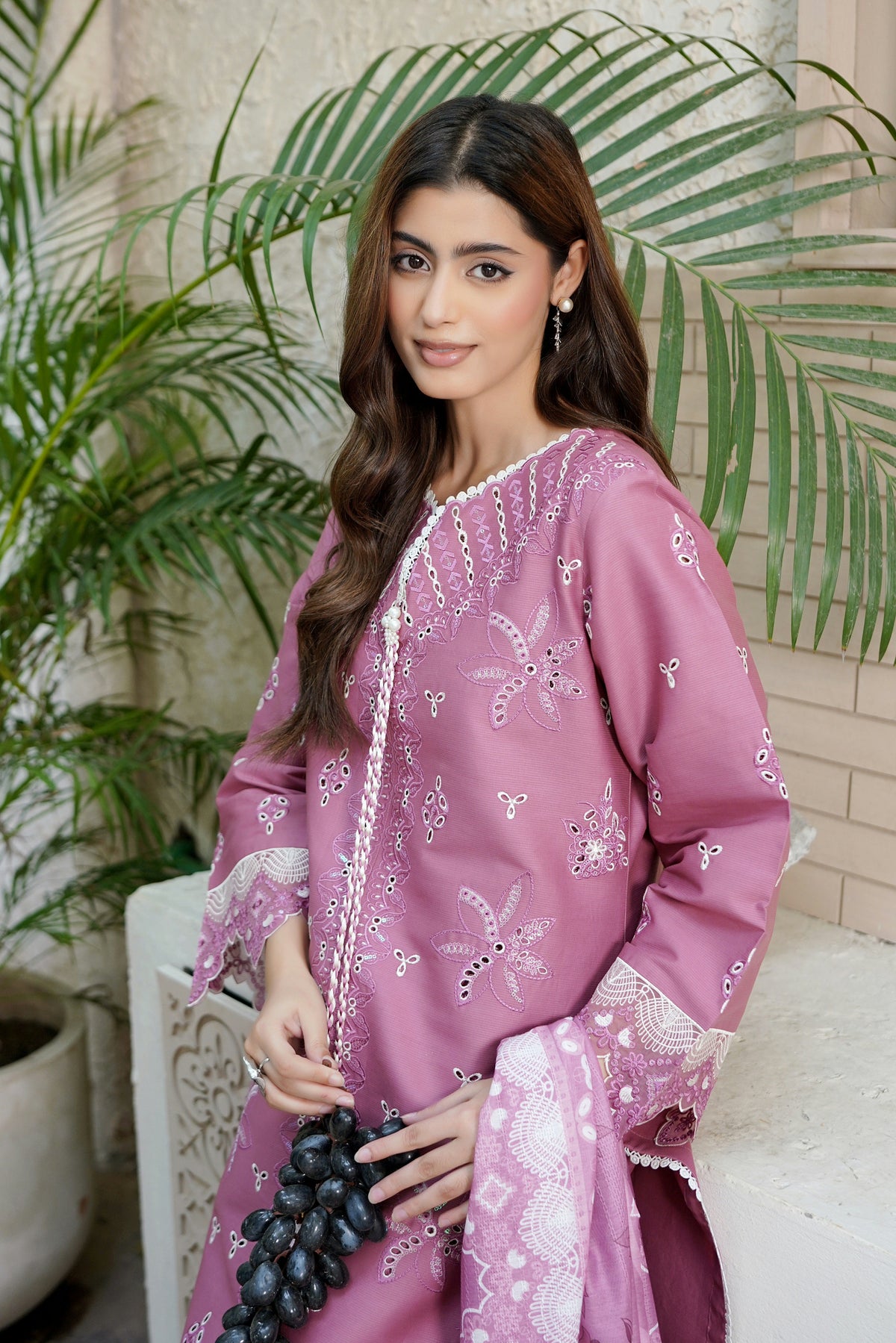 Mauve Rose Embroidered Winter 3 Piece Suit