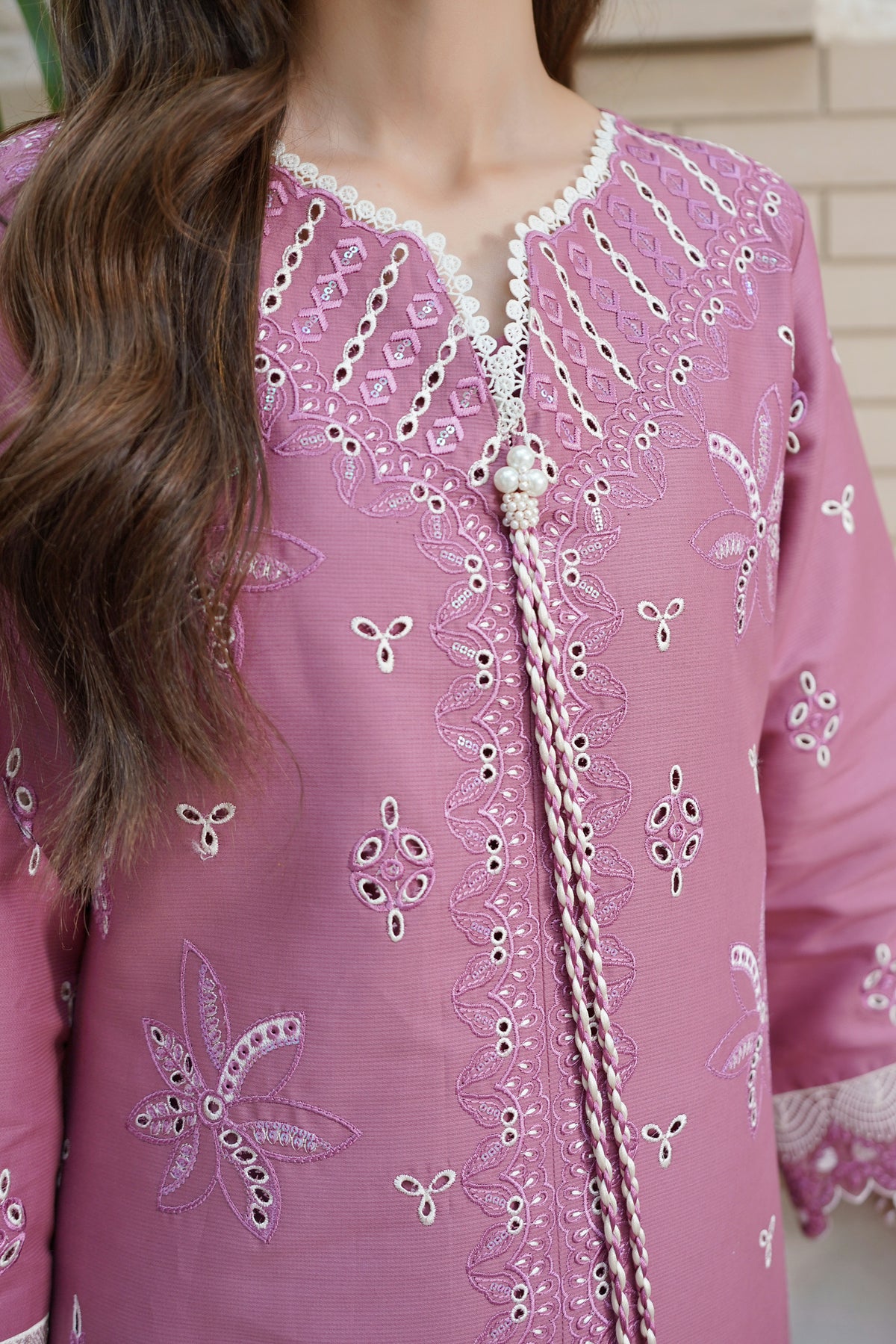 Mauve Rose Embroidered Winter 3 Piece Suit