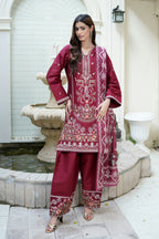 Embroidered 3 Piece Maroon Majesty Suit