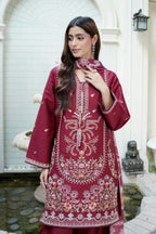 Embroidered 3 Piece Maroon Majesty Suit
