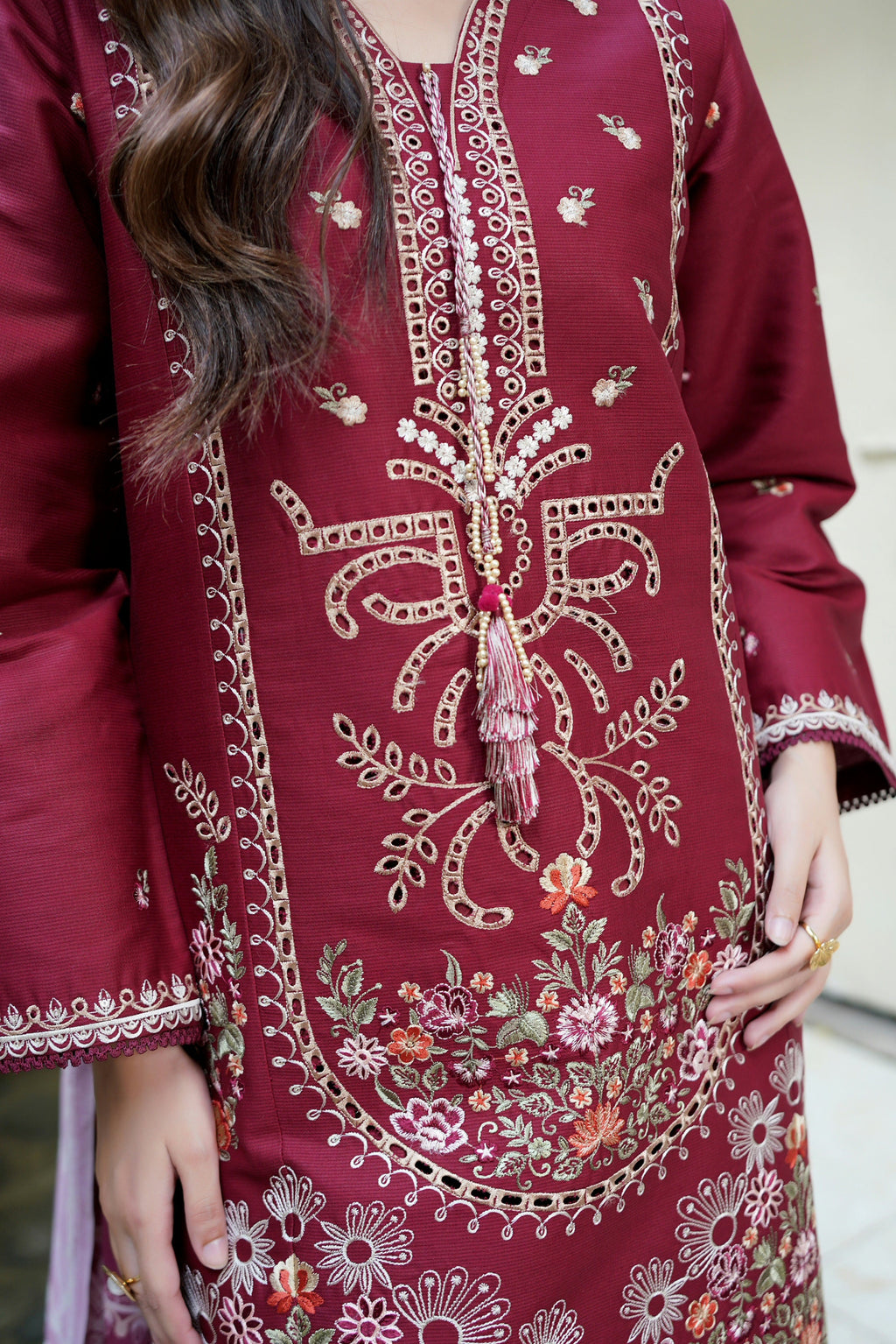 Embroidered 3 Piece Maroon Majesty Suit