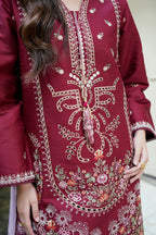 Embroidered 3 Piece Maroon Majesty Suit