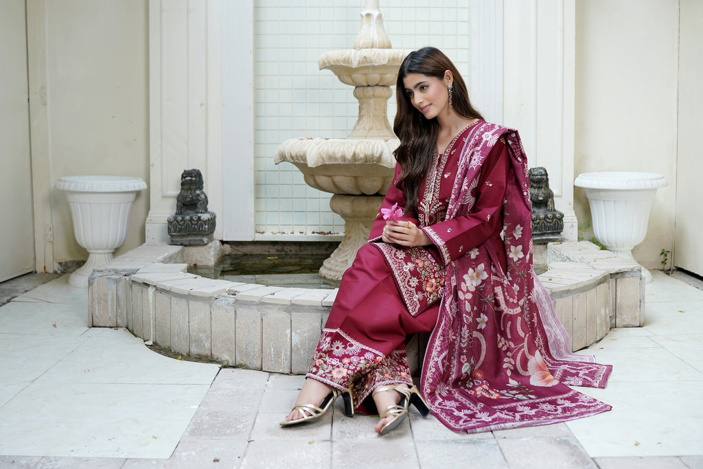 Embroidered 3 Piece Maroon Majesty Suit