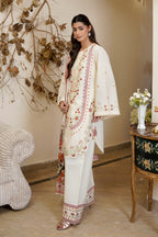 3 Piece Ivory Embroidered Khaddar Suite