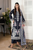 3 Piece Navy Botanical Khaddar Suit