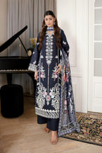 3 Piece Navy Botanical Khaddar Suit