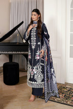 3 Piece Navy Botanical Khaddar Suit