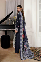 3 Piece Navy Botanical Khaddar Suit