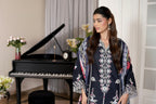 3 Piece Navy Botanical Khaddar Suit