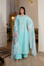 3 Piece Aqua Floral Khaddar Suit