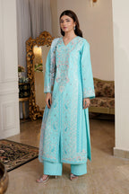 3 Piece Aqua Floral Khaddar Suit