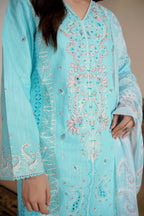3 Piece Aqua Floral Khaddar Suit