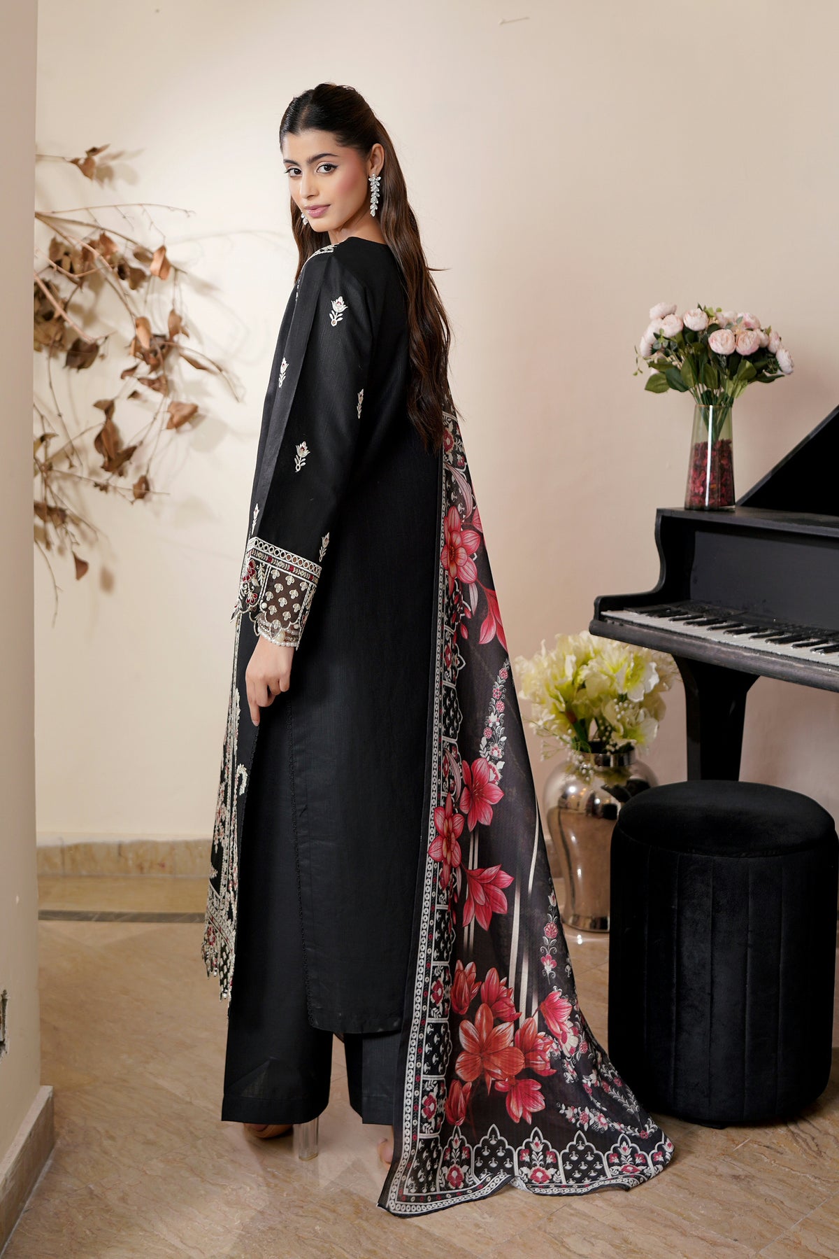 3 Piece Onyx Black Khaddar Suite-Embroidered