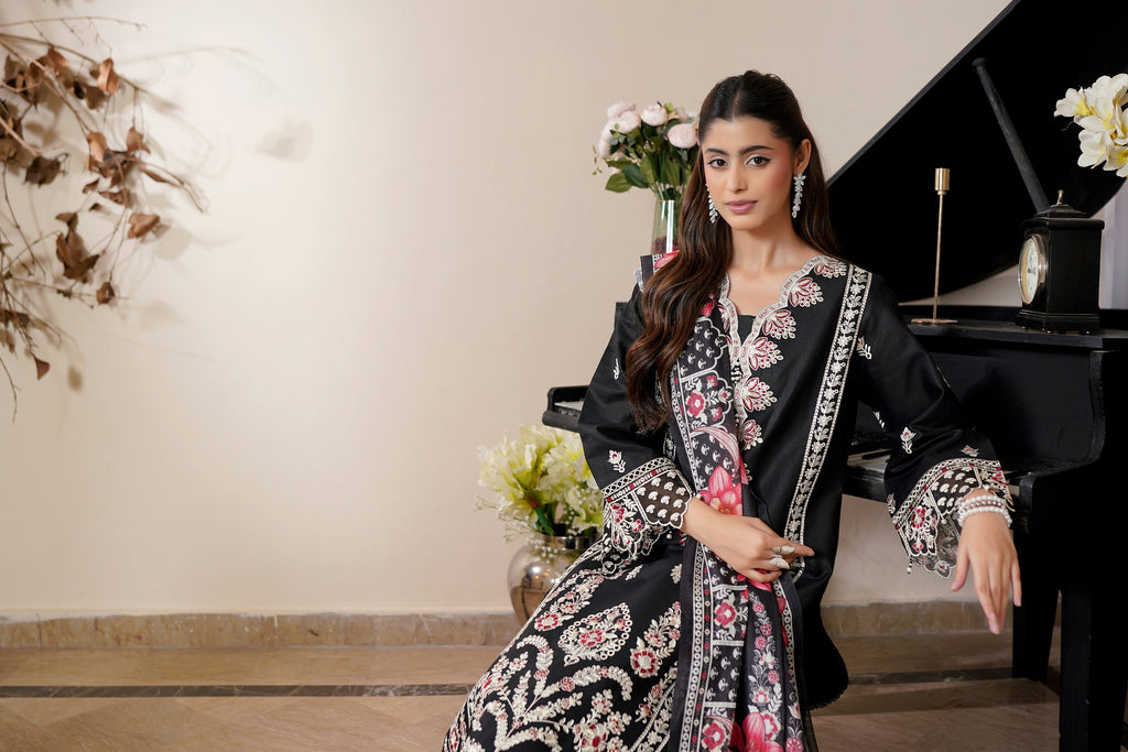 3 Piece Onyx Black Khaddar Suite-Embroidered