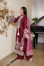 3 Piece Deep Plum Embroidered Khaddar Suit