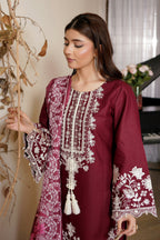 3 Piece Deep Plum Embroidered Khaddar Suit