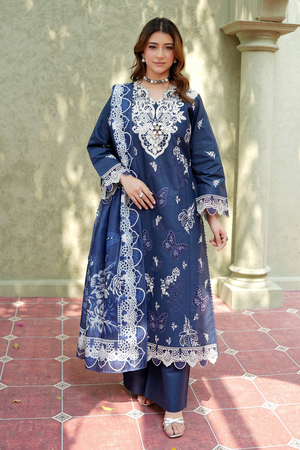 Royal Indigo Frost Khaddar Suit-3 Piece