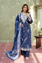 Royal Indigo Frost Khaddar Suit-3 Piece