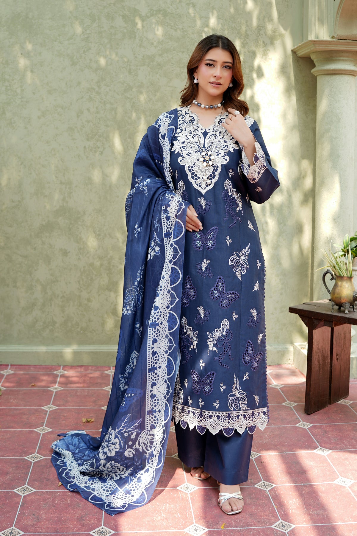 Royal Indigo Frost Khaddar Suit-3 Piece