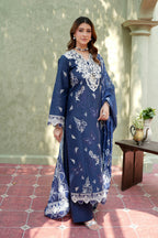 Royal Indigo Frost Khaddar Suit-3 Piece
