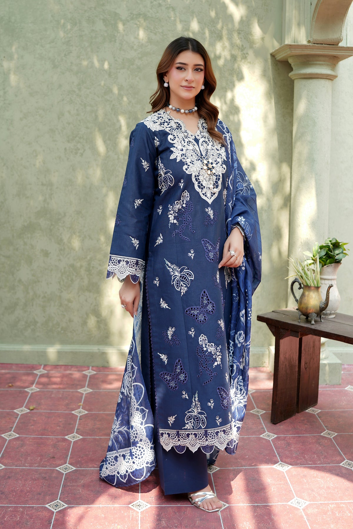 Royal Indigo Frost Khaddar Suit-3 Piece