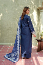 Royal Indigo Frost Khaddar Suit-3 Piece