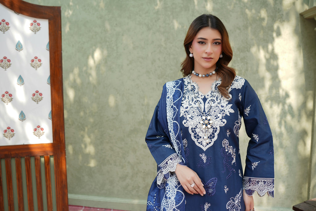 Royal Indigo Frost Khaddar Suit-3 Piece