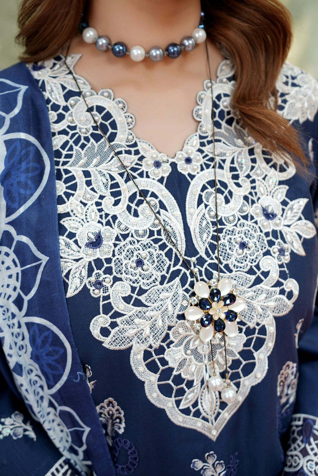 Royal Indigo Frost Khaddar Suit-3 Piece