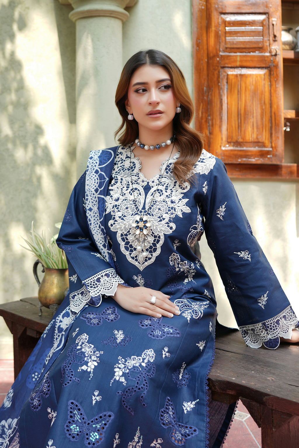Royal Indigo Frost Khaddar Suit-3 Piece