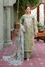 3 Piece Olive Frost Floral Embroidered Suite