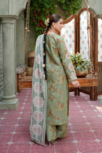 3 Piece Olive Frost Floral Embroidered Suite