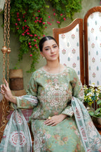 3 Piece Olive Frost Floral Embroidered Suite