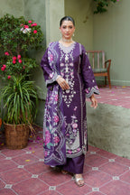 3 Piece Plum Petals Khaddar Suite-Embroidered