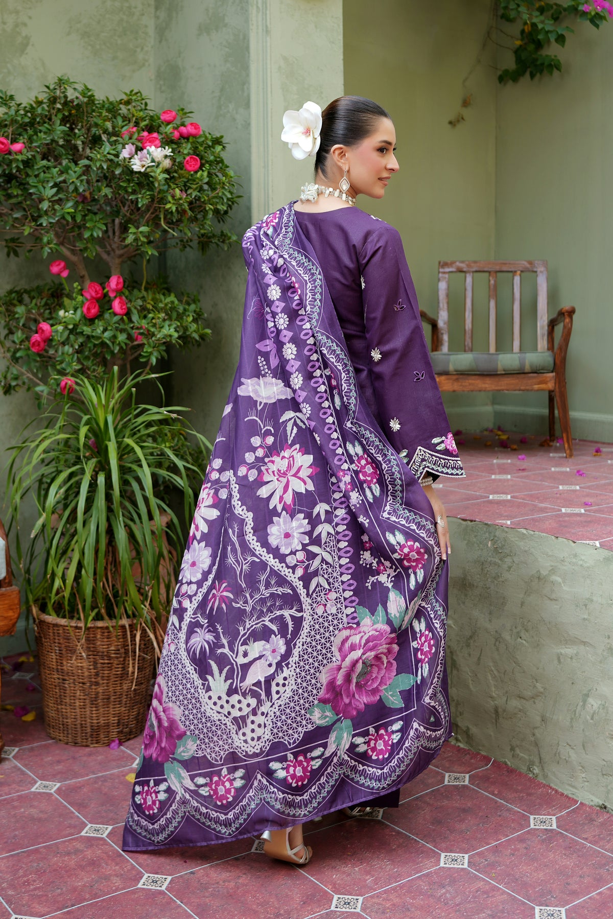 3 Piece Plum Petals Khaddar Suite-Embroidered