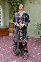 3 Piece Crimson Noir Khaddar Blossom Suite