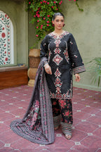 3 Piece Crimson Noir Khaddar Blossom Suite
