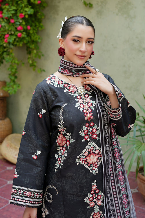 3 Piece Crimson Noir Khaddar Blossom Suite