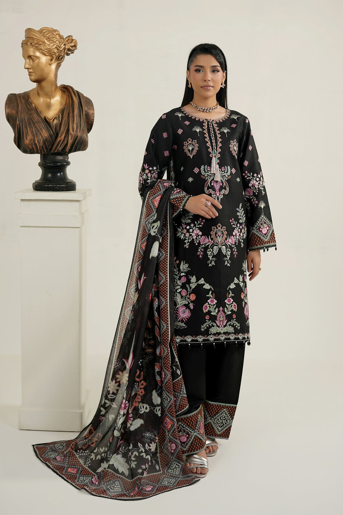 Midnight Bloom Embroidered 3 Piece-Suite