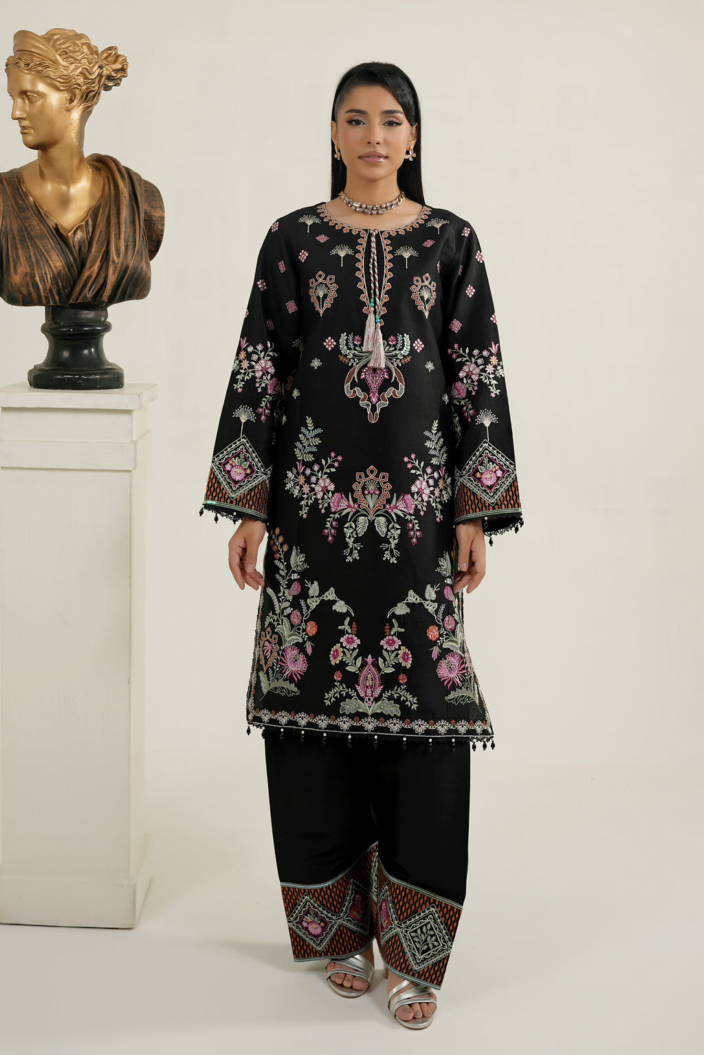 Midnight Bloom Embroidered 3 Piece-Suite