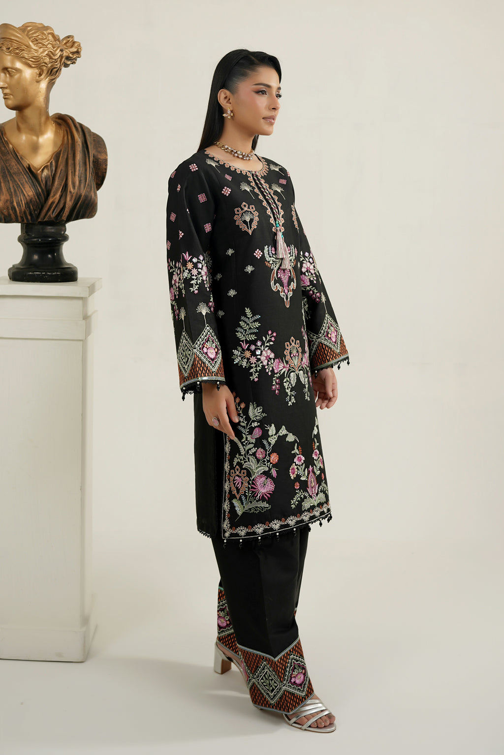 Midnight Bloom Embroidered 3 Piece-Suite