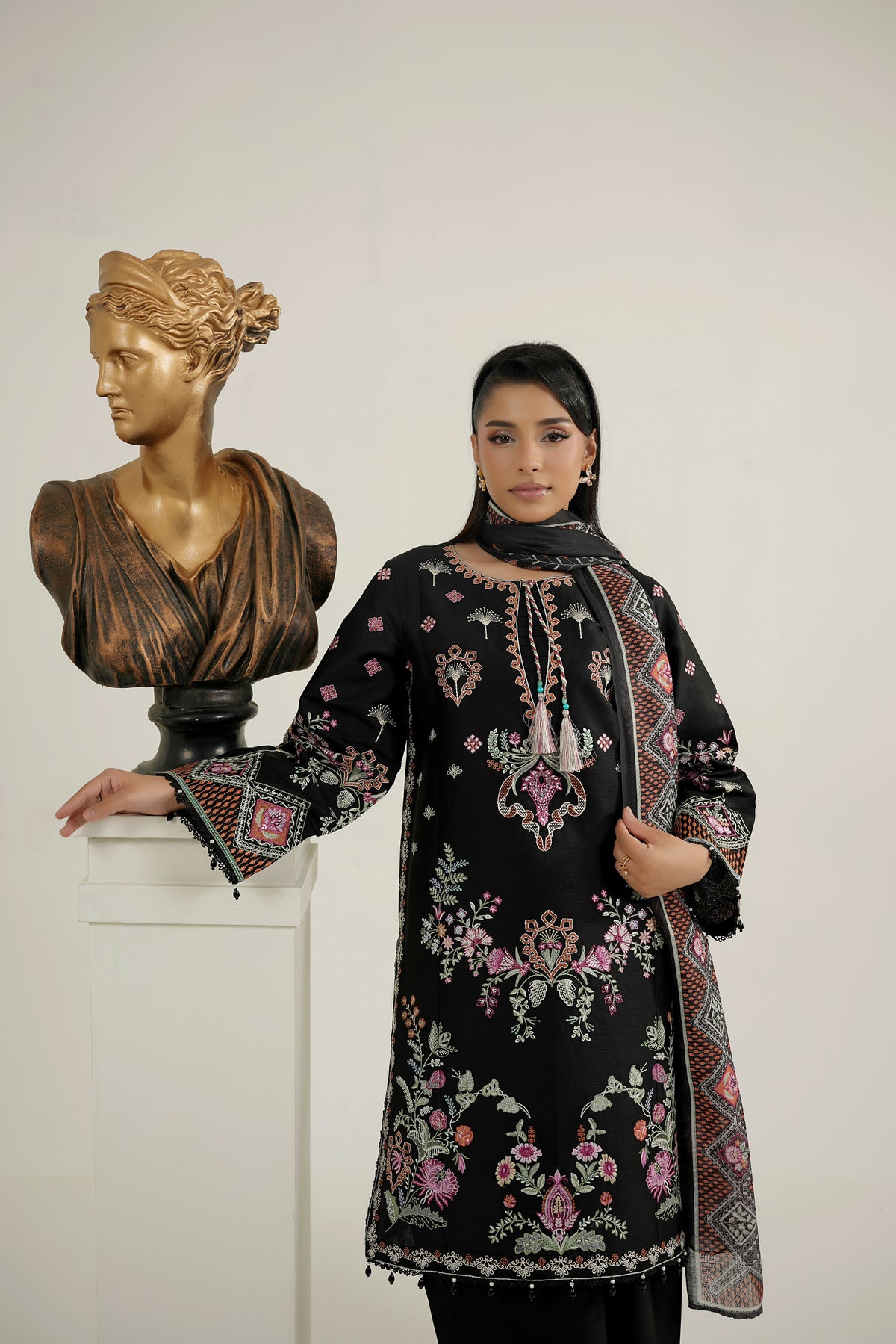 Midnight Bloom Embroidered 3 Piece-Suite