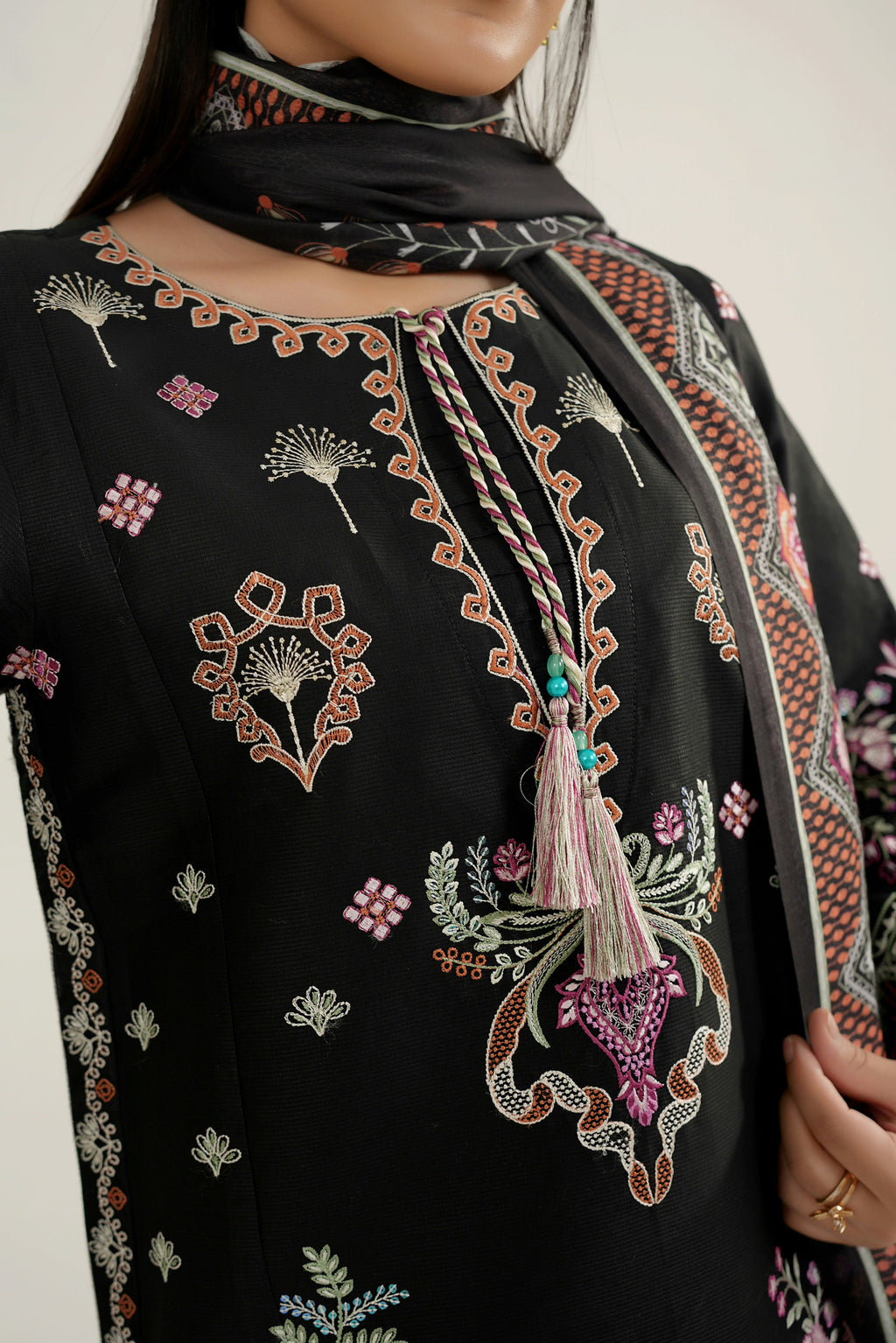 Midnight Bloom Embroidered 3 Piece-Suite