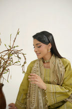 Embroidered 3 Piece Verdant Gold Winter Suite