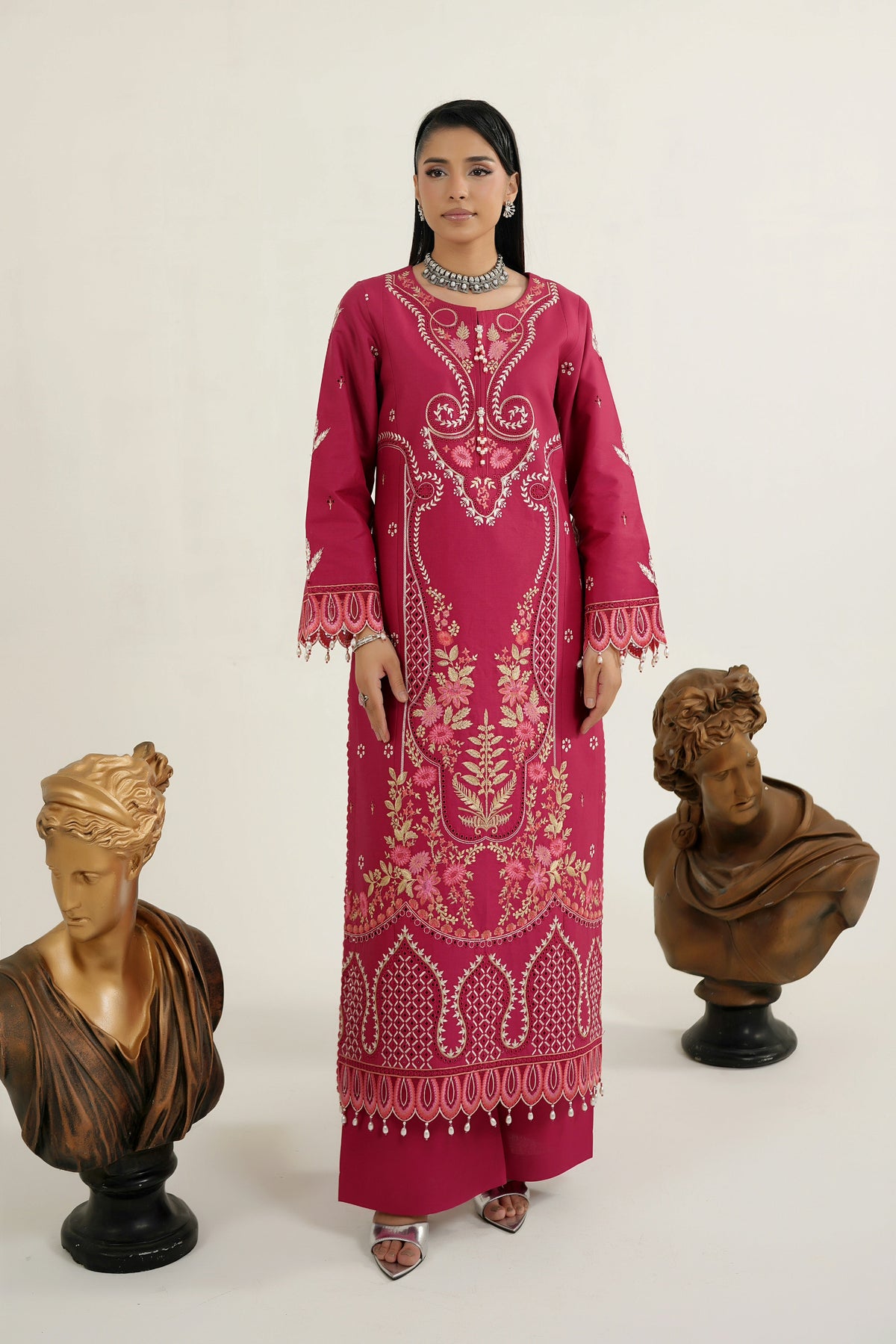 Embroidered 3 Piece Magenta Frost Heritage Suit