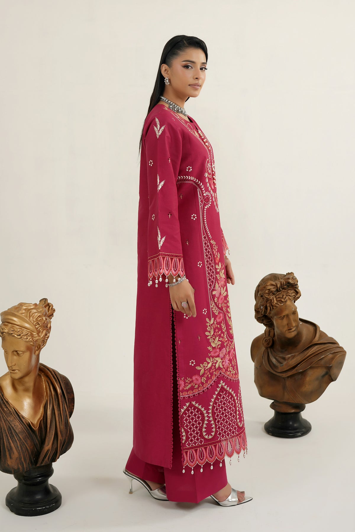Embroidered 3 Piece Magenta Frost Heritage Suit