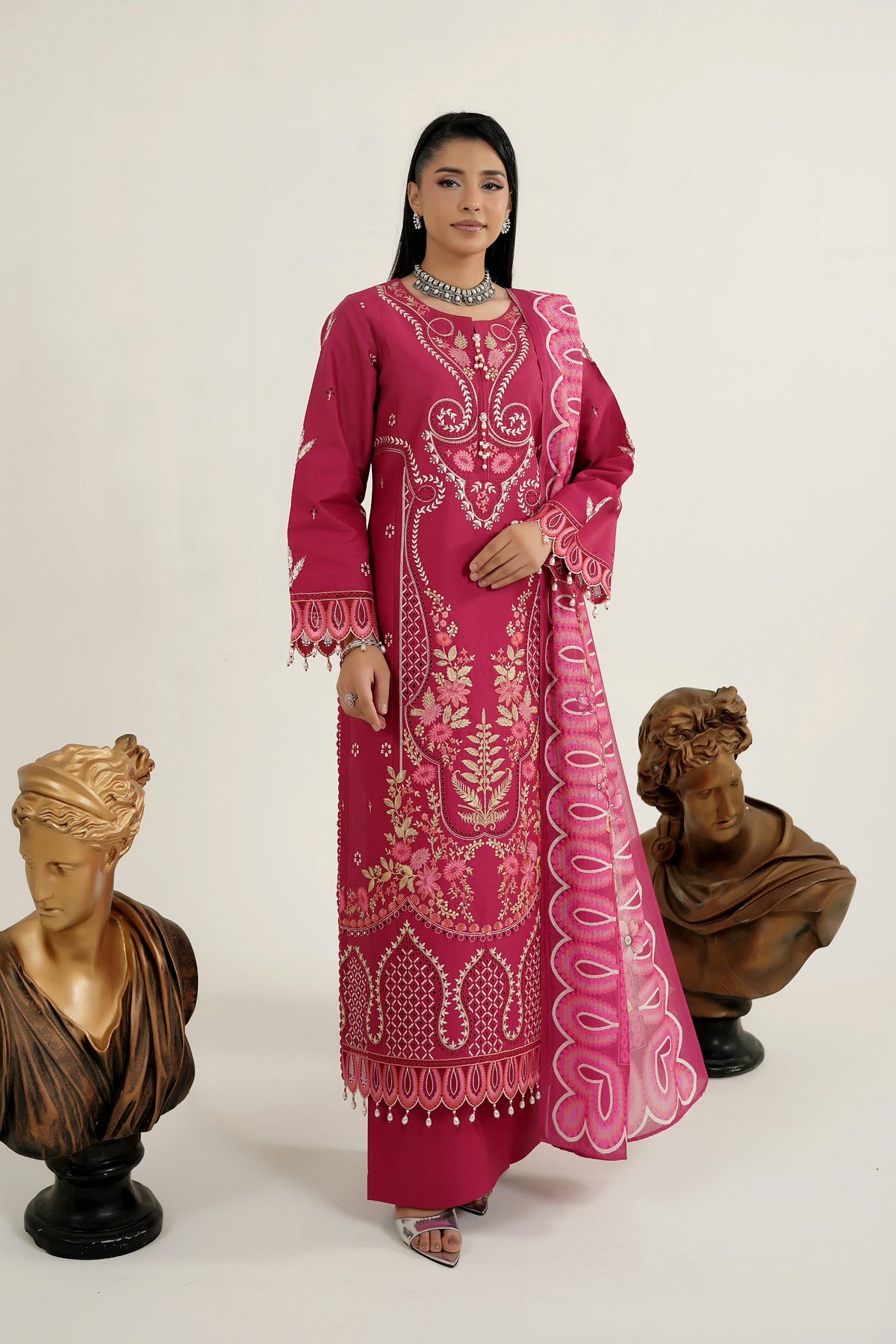 Embroidered 3 Piece Magenta Frost Heritage Suit